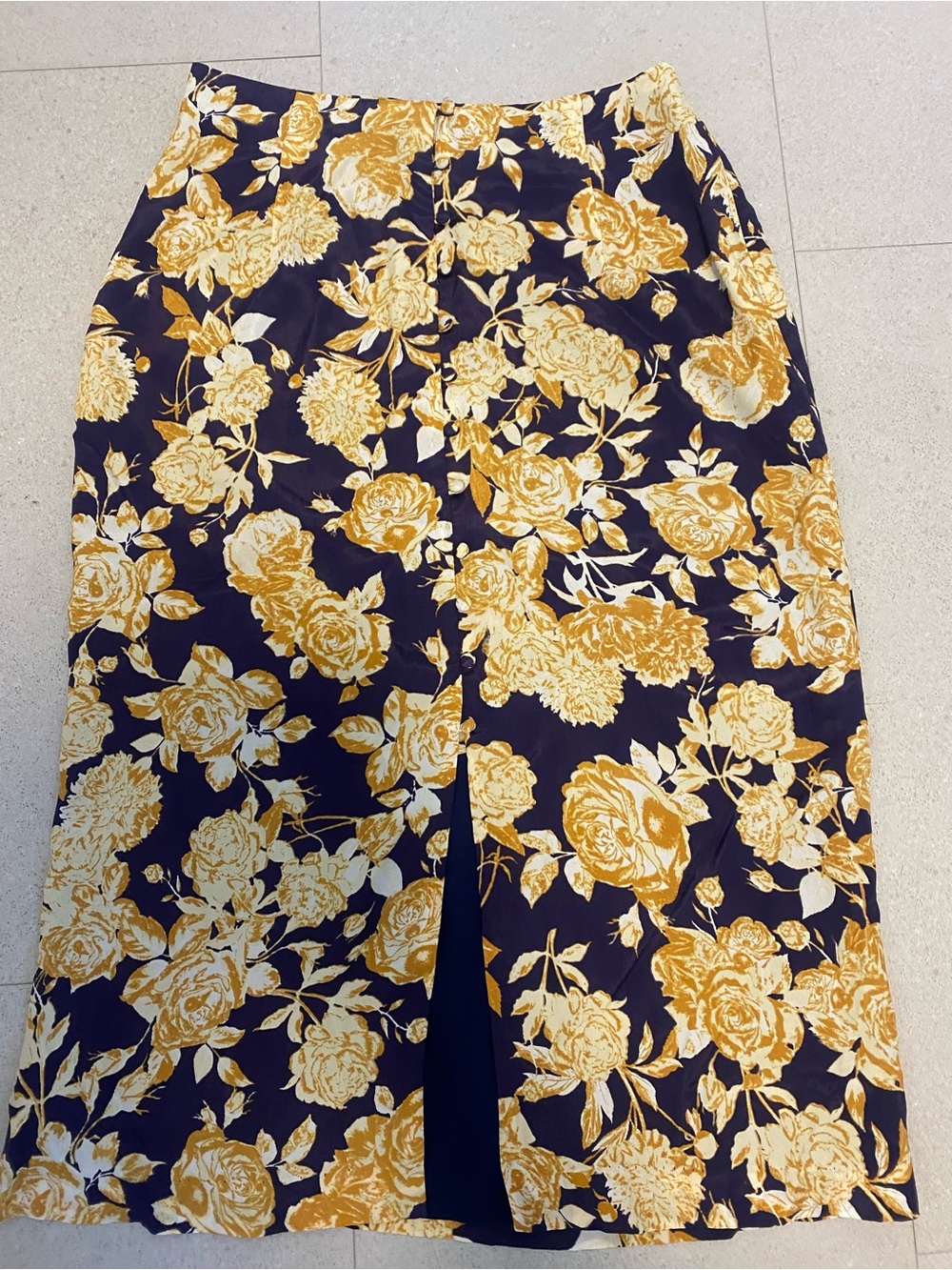 Women’s Purple Floral Midi Skirt with Mustard Rose Print